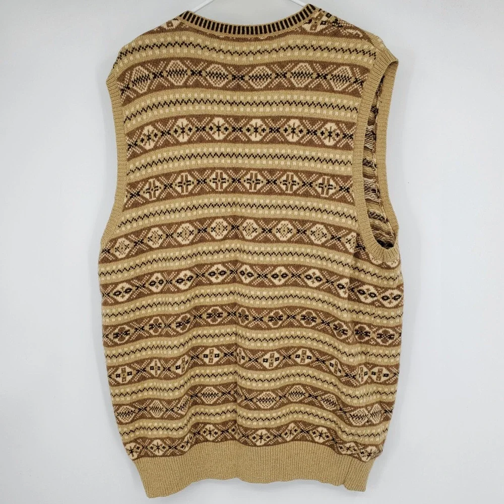 Polo Ralph Lauren Mens XLT Tall Fair Isle Knit Sweater‎ Vest Tan Brown Cashmere